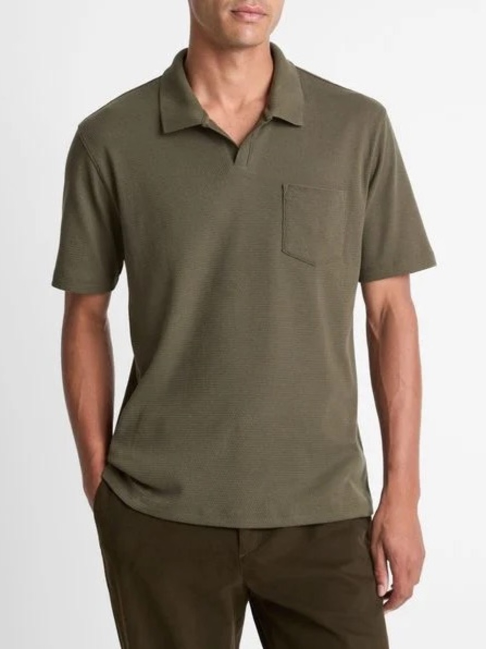 VINCE - Cotton-Collar Polo Shirt in Olive Green - Size : XL